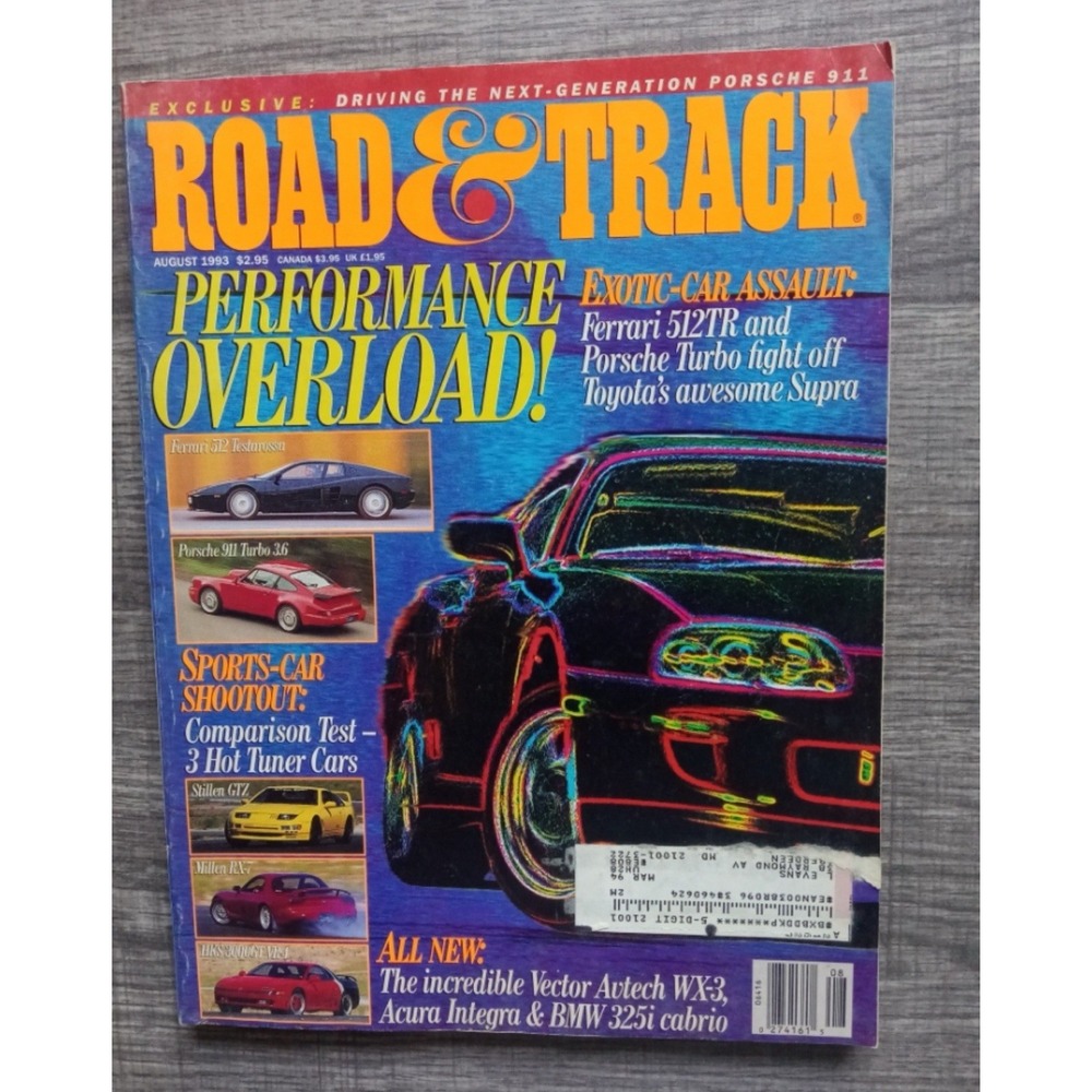 Road &‎ Track Magazine Ferrari 512 Testarossa Porsche August 1993